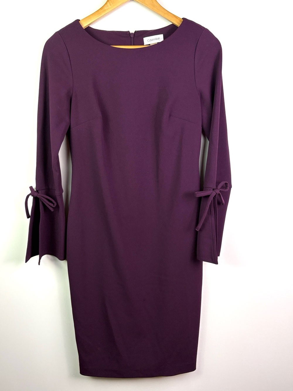 Calvin Klein Deep Plum Tie-Sleeve Sheath Dress size 6